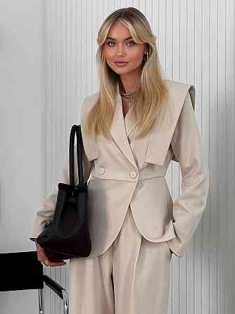 Жіночий стильний костюм для штанів: піджак і штани костюмка Бежевий, 50/52 Одеса