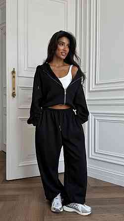 Стильный женский костюм двойка в спортивном стиле турецкая двунитка. 46/48, Черный Одесса