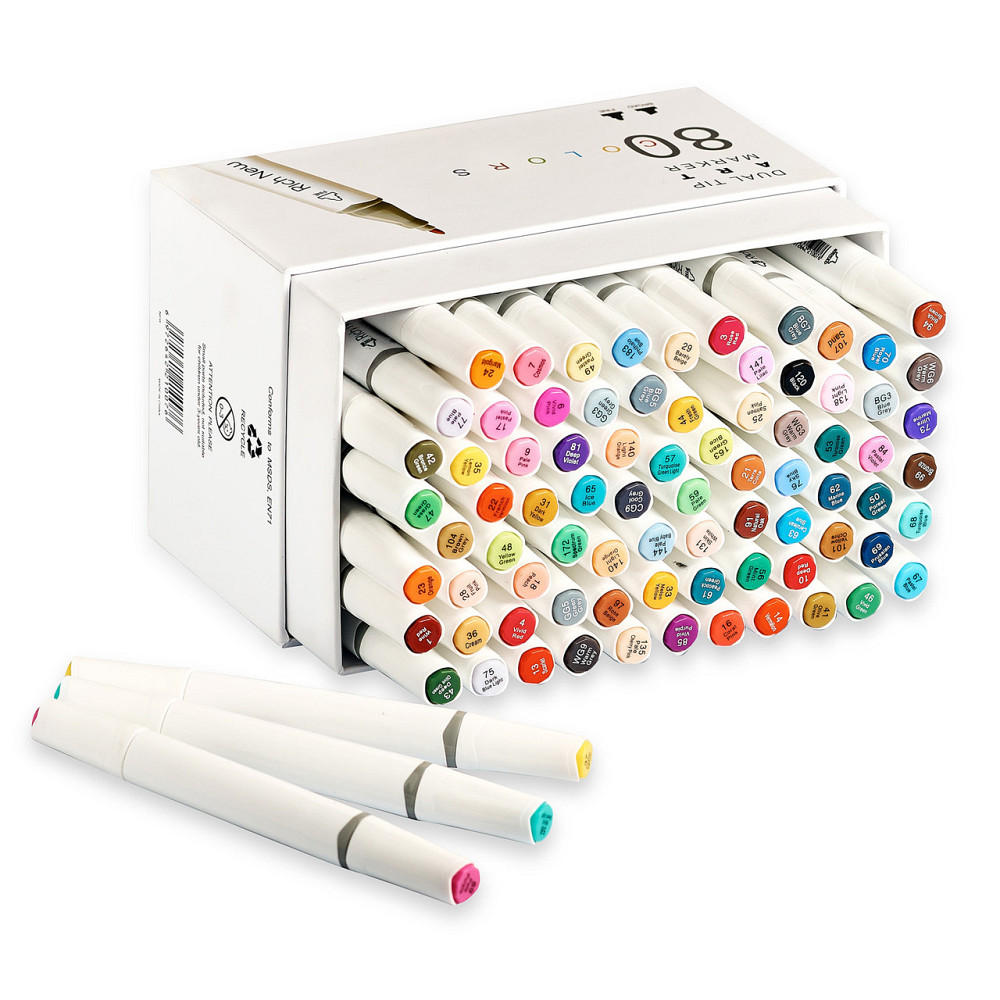 Двосторонні маркери для скетчинга і малювання на спиртовій основі 80 штук Rich New, Фломастери для художників Кам'янець-Подільський - фото 2