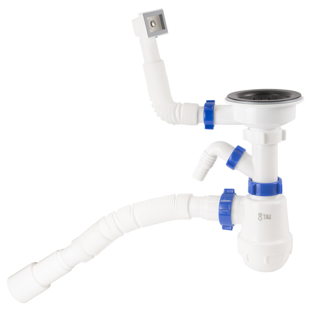 TAU Сифон для кухонной мойки с пластиковым выпуском 3½" выводом под стир. машину квадратным пер Киев - изображение 5