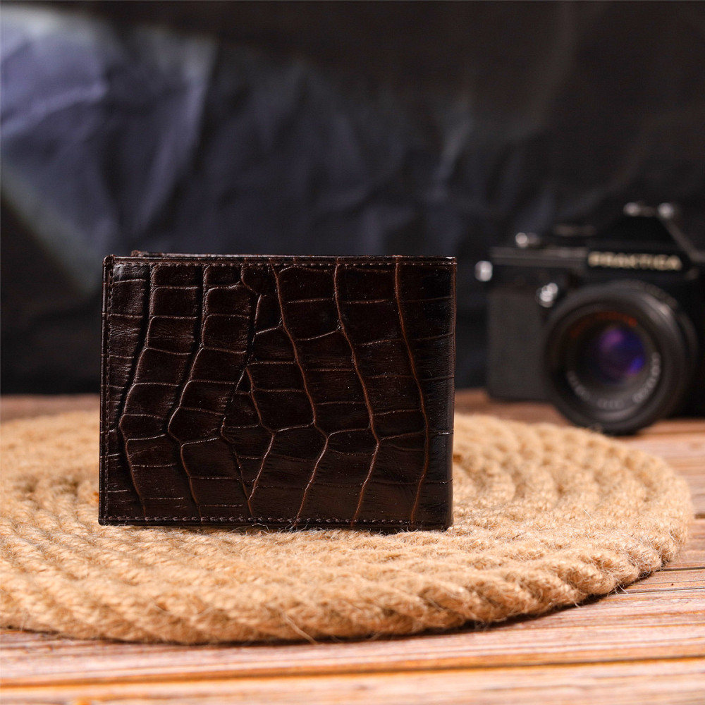 Небольшое мужское портмоне из натуральной фактурной кожи CANPELLINI 21522 Коричневое Киев - изображение 2