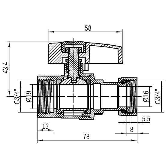 Кран кульовий Thermo Alliance Standart 3/4" ВВ прямий, PN40, з накидною гайкою TAS260W20 Київ