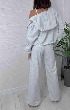 Женский прогулочный костюм тройка: кофта топ и штаны  двунить + микродайвинг Серый, 42/44 Одесса