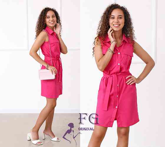 Жіноче плаття сорочка без рукавів "Oxy" оптом | Розпродаж моделі Малиновий, 42-44 Київ