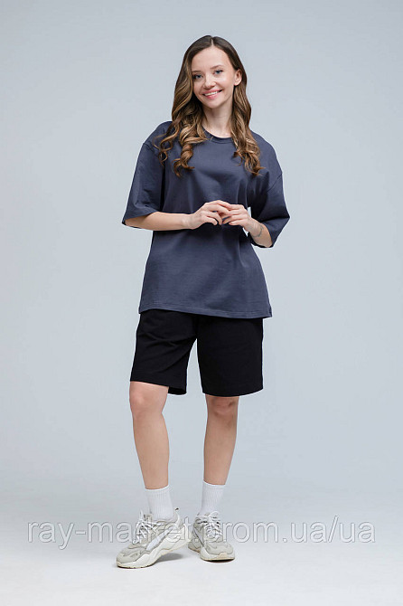Костюм футболка оверсайз темно-сіра та шорти чорні RAY BASIC жіночий (U1801W-Grey-Black) XL Київ - фото 1