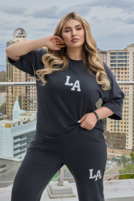 Жіночий легкий спортивний костюм із футболкою "Amante" |  Норма та батал Графіт, 54-56 Київ - фото 4