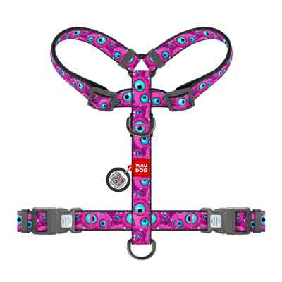 Шлея для собак WAUDOG Nylon анатомічна H-подібна з QR-паспортом "Око монстра" пластиковий фастекс, L (345-4049) Вінниця
