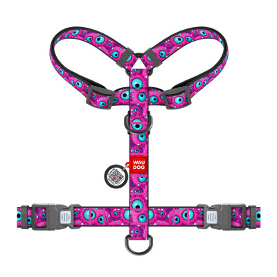 Шлея для собак WAUDOG Nylon анатомічна H-подібна з QR-паспортом "Око монстра" пластиковий фастекс, L (345-4049) Вінниця - фото 2