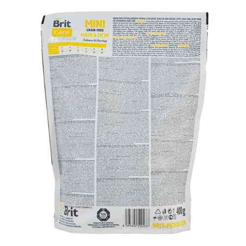 Корм сухой Brit Care Grain Free Mini Hair Skin для собак мниатюрных пород для кожи и шерсти с лососем и селедкой 400 г Киев