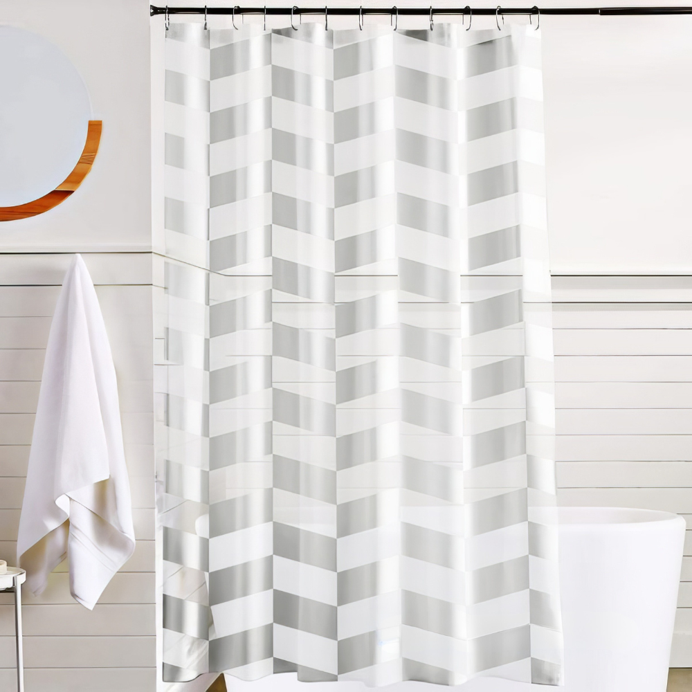 Шторка для ванной и душа 180x180 см,штора для ванной с крючками,прозрачно-белая с серебристым принтом Каменец-Подольский - изображение 1