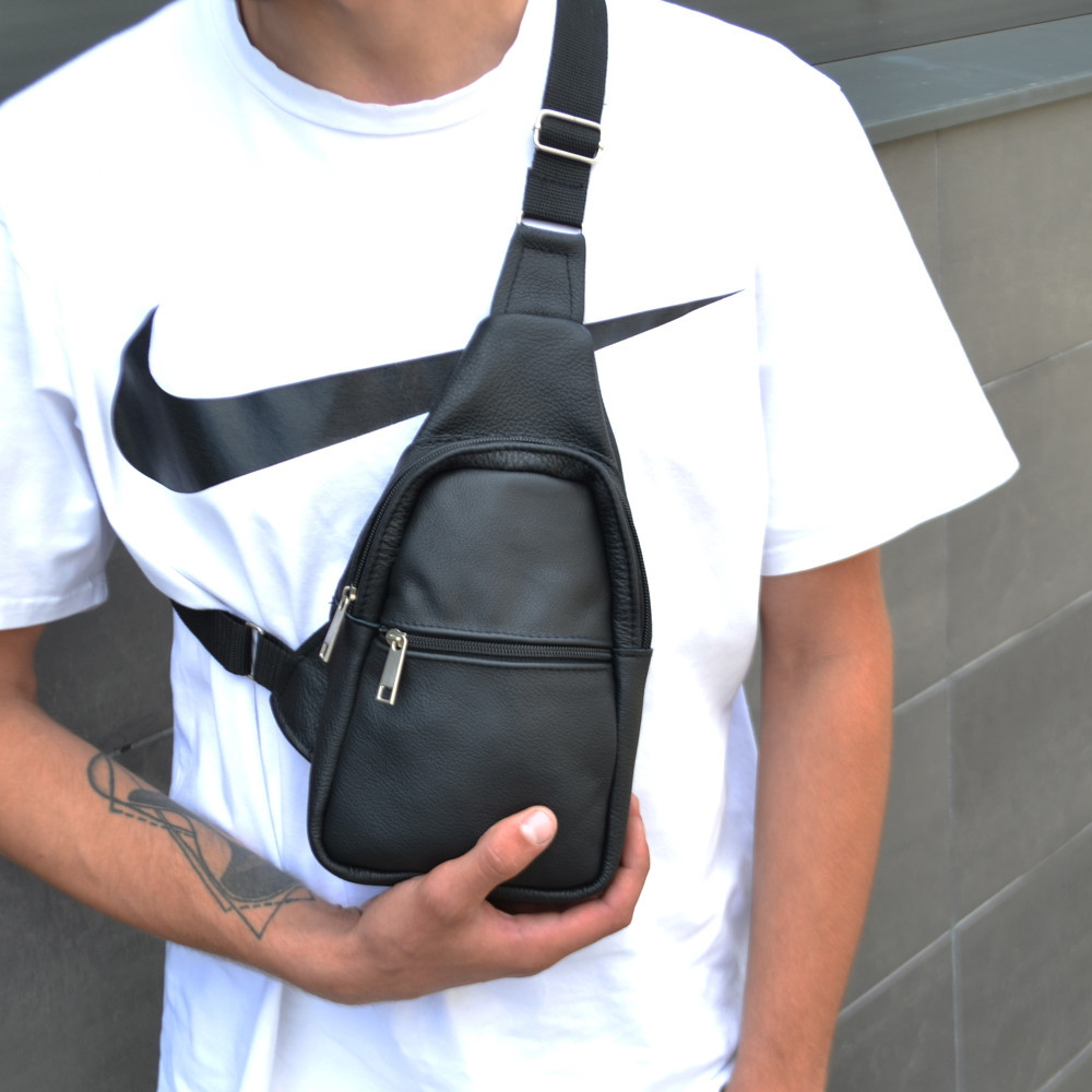 Сумка-слинг кожаная, мужская сумка через плечо черная Idea Мужская кожаная сумка слинг через плечо Киев - изображение 5