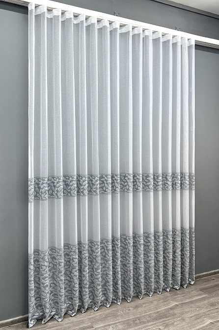 Тюль VR-Textil 2010т Жакард Білий з сірим 400х270 см (42-1074) Київ - фото 3