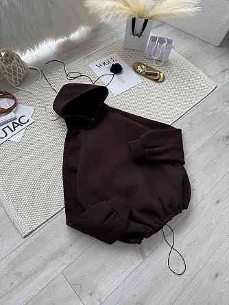 Жіноча стильна тепла худі з фіксаторами суцільна турська тринитка на флісі Шоколад Одеса