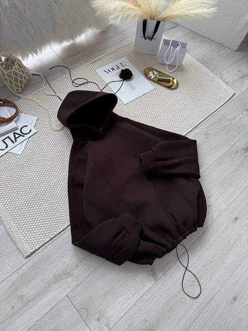 Женская стильная теплая худи с фиксаторами цельная турская трехнить на флисе Шоколад Одесса - изображение 4