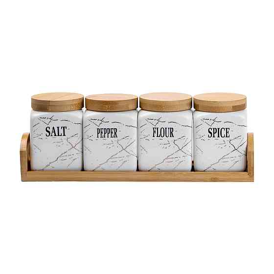 Набір для сипучих продуктів 4 штуки по 300 мл на бамбуковій підставці HP1210 Коломия