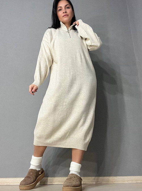 Платье женское My fashion 2024120 свитер ворот стойкая молния длинное one size светло бежевое, світло-бежевый, one size Киев - изображение 3