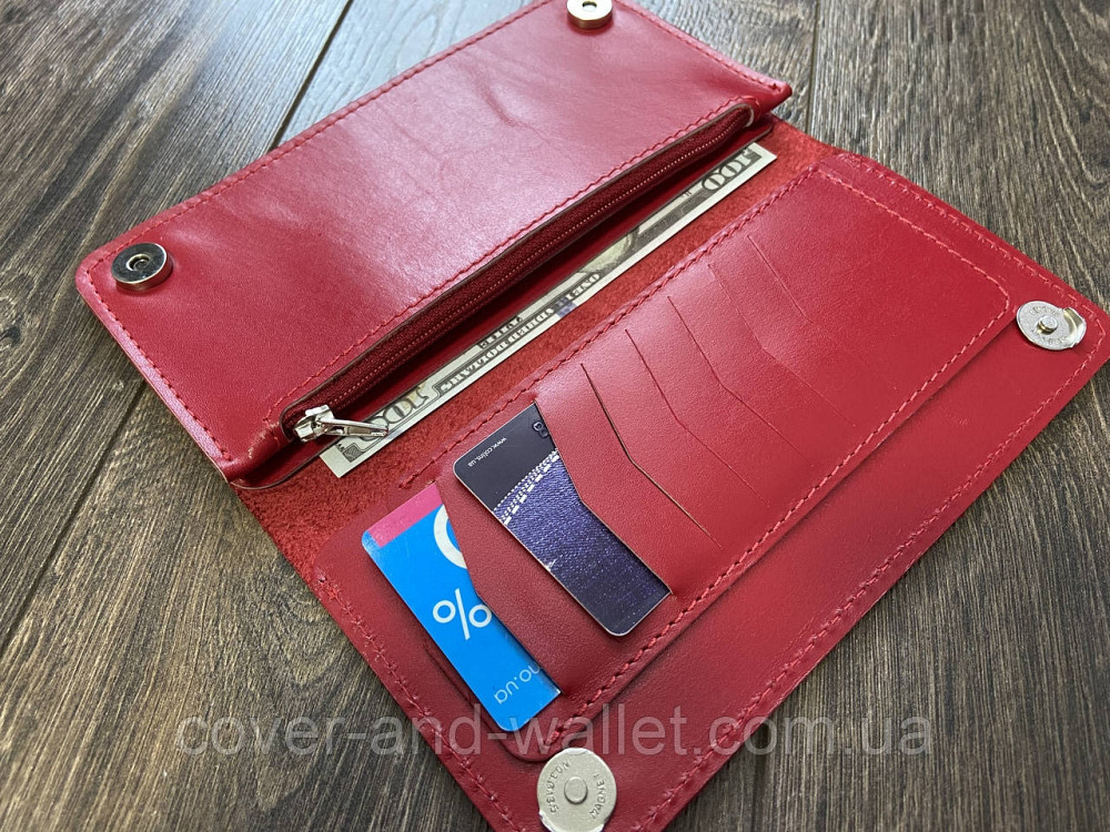 Стильний жіночий гаманець купюрник червоного кольору з натуральної шкіри PS Leather Київ - фото 1