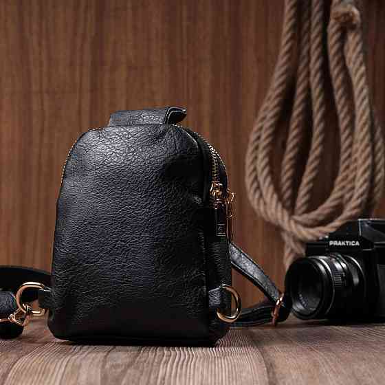 Невелика жіноча сумка через плече на два відділення з екошкіри Vintage 22784 Чорний Київ