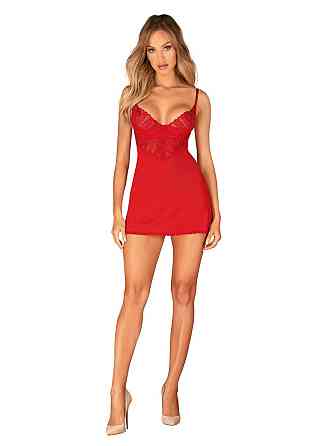 Пеньюар Obsessive Ingridia chemise & thong XL/2XL, червоний, Сорочка, стрінги Sex Aura Київ