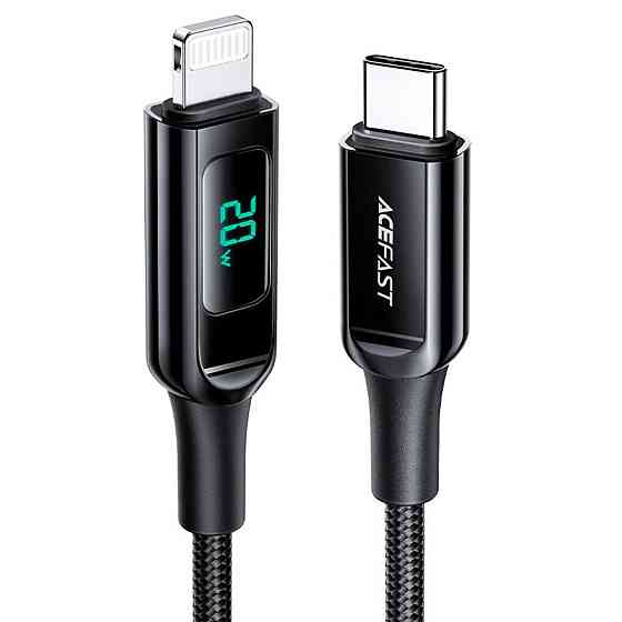 Кабель Type-C - Lightning ACEFAST C6-01 Type-C 3A 30W 1.2m нейлон zinc конектори колір чорний AFC6-01B Одеса