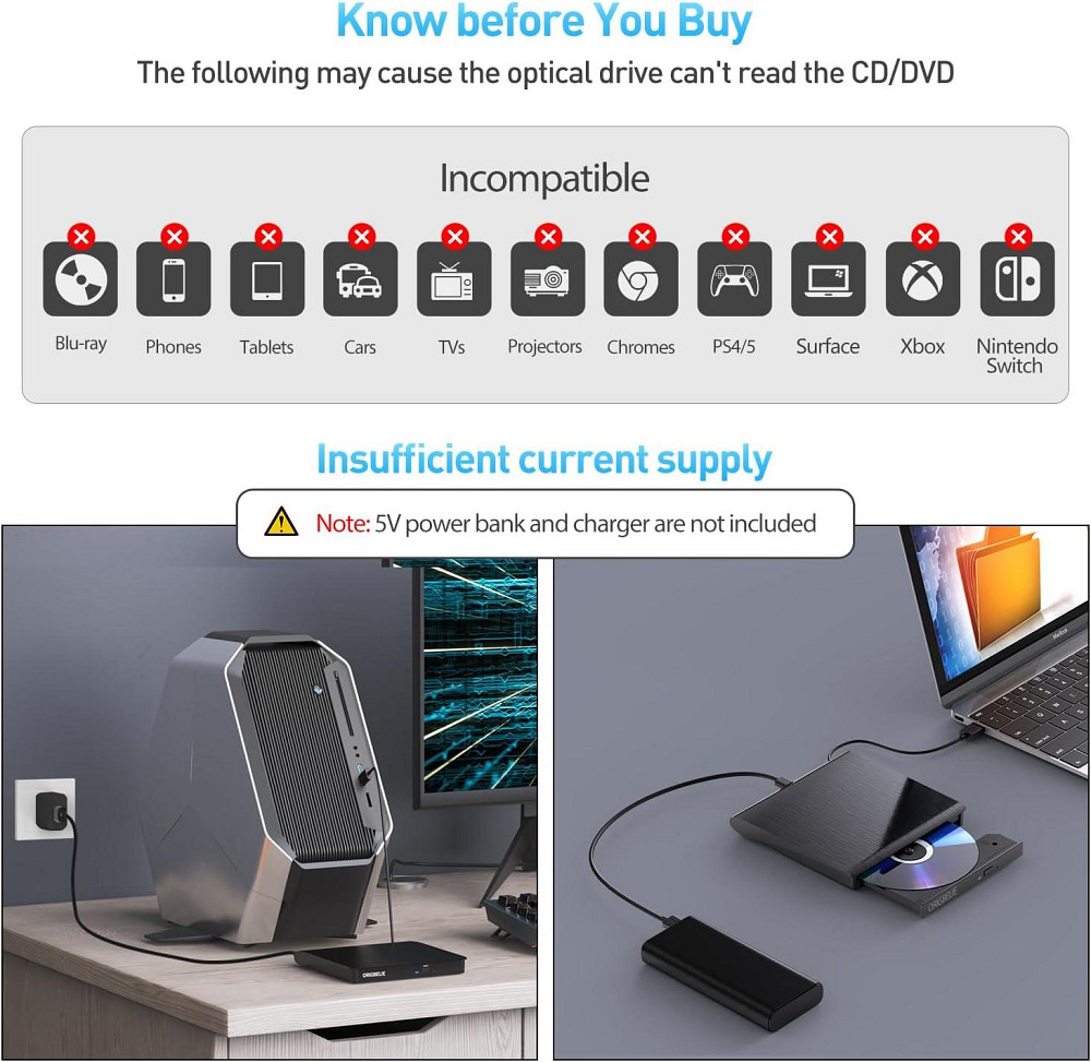 Зовнішній CD/DVD-привід USB 3.0 ORIGBELIE (товар з вітрини) Луцьк - фото 4