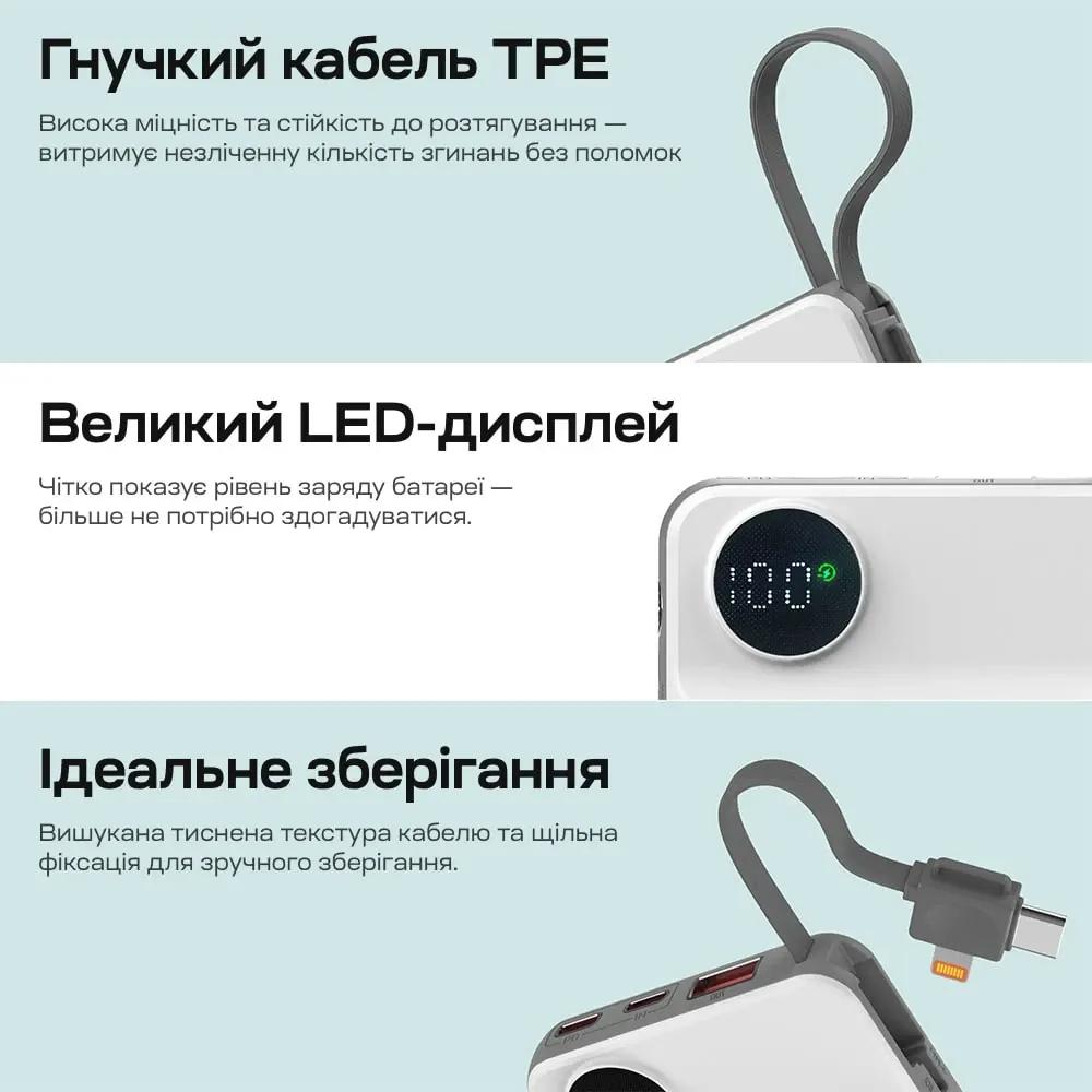 Повербанк 10000mAh Choetech B695 White QC3.0 PD3.0 бездротова зарядка смартфонів та Apple Watch (43-00143) Київ - фото 16