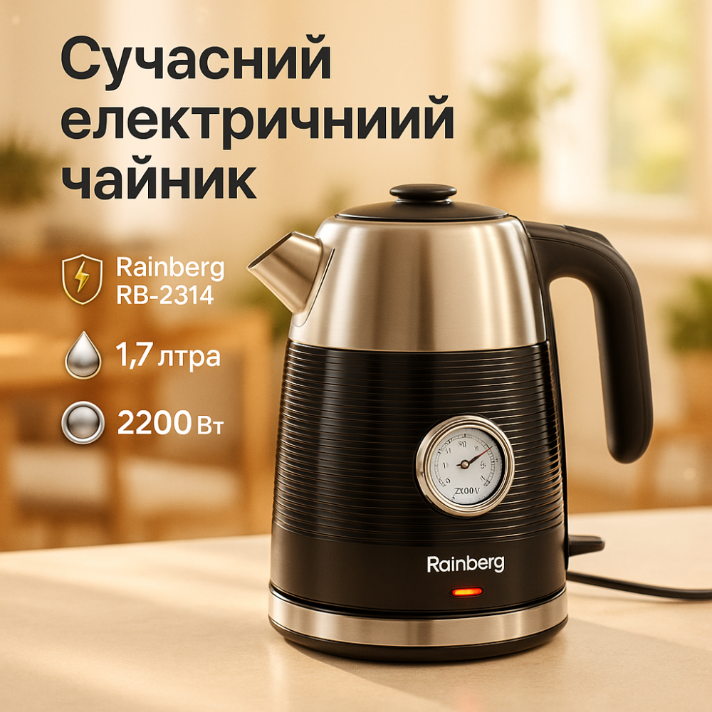 Чайник электрический с датчиком температуры Rainberg RB-2314 Black HX-71 Львов - изображение 13