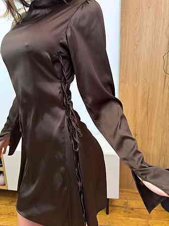 Женское стильное вечернее мини платье армани шелк Коричневый, 46/48 Одесса