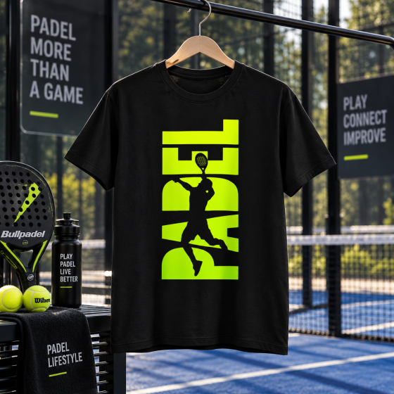 Чорна футболка для паделі PADEL з неоновим принтом, спортивна унісекс S Чернівці