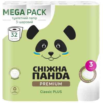 Туалетний папір Сніжна Панда Premium Classic Plus 3 шари 32 рулони (4820183972866) Вінниця
