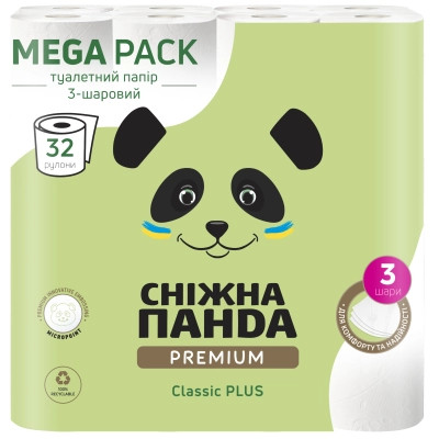 Туалетная бумага Сніжна Панда Premium Classic Plus 3 слоя 32 рулона (4820183972866) Винница - изображение 1