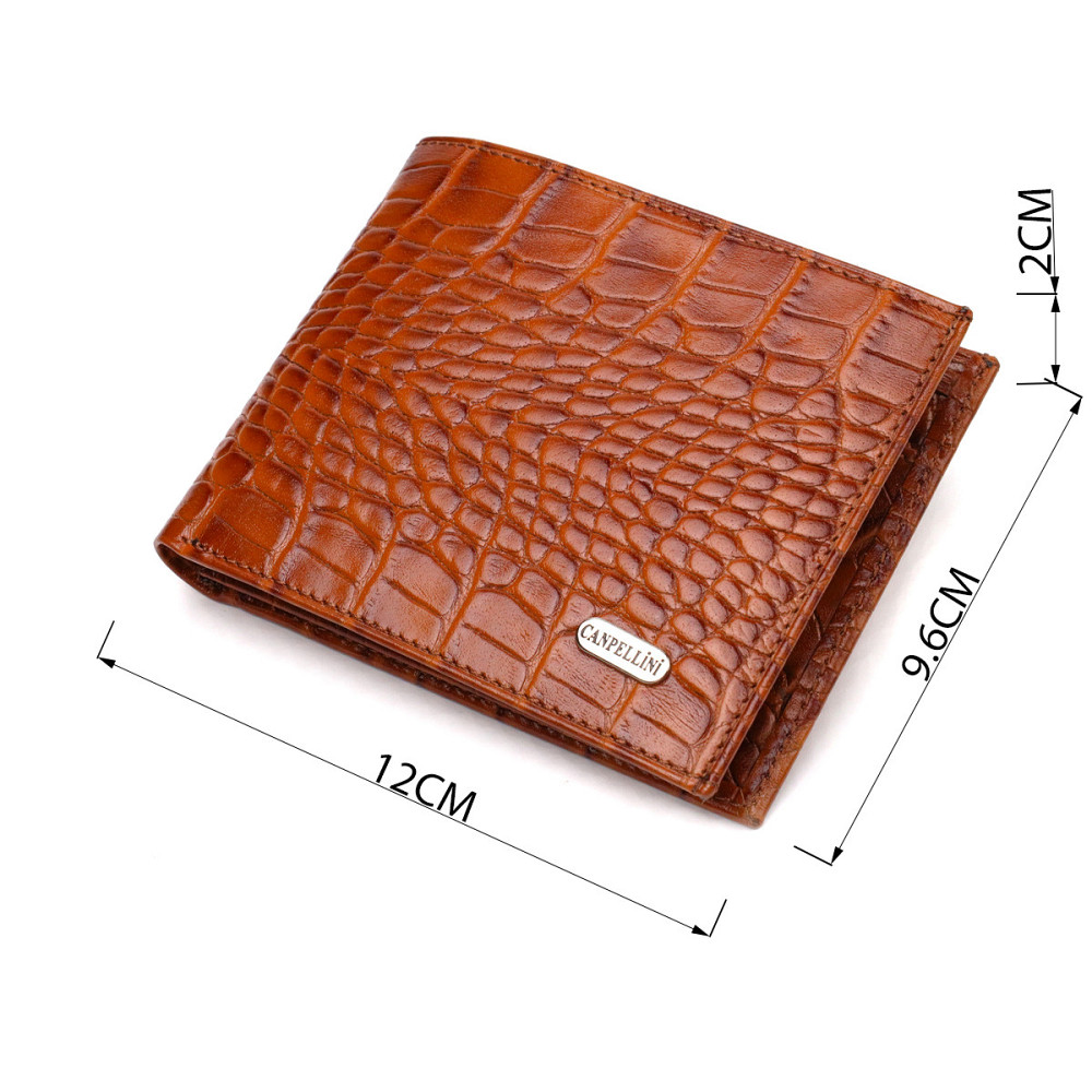 Современный кошелек для мужчин из натуральной кожи с тиснением под крокодила Коричневый (CANPELLINI) Киев - изображение 7