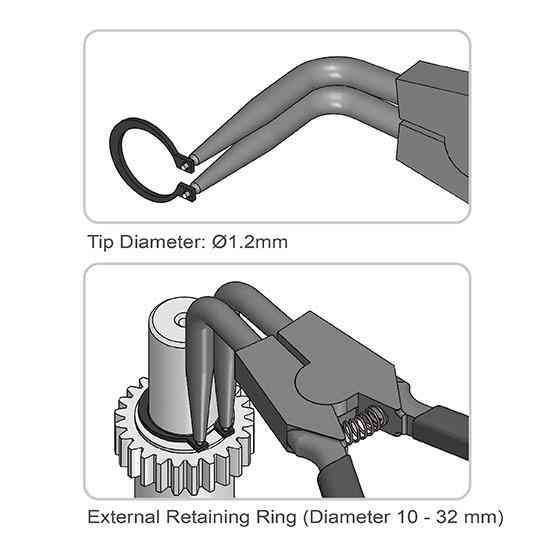 Круглогубці для зняття стопорних кілець 170x60мм (розтискання загнуті, 90°) Extra Long TOPTUL DCBJ1382 Чернігів