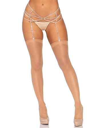 Пояс для панчіх зі стреп Leg Avenue Strappy Rhinestone Garterbelt Nude One Size, стрази Sex Aura Київ