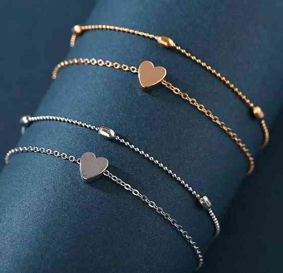 Браслет на ногу золотистый с сердцем двойной женский Киев