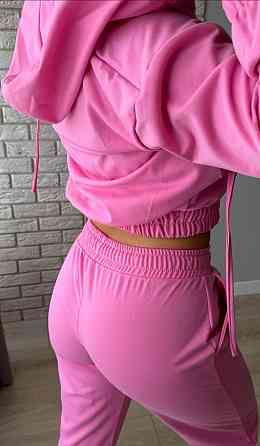Жіночий повсякденний прогулянковий костюм-трійка: кофта топ і штани двонитка Рожевий, 46/48 Одеса