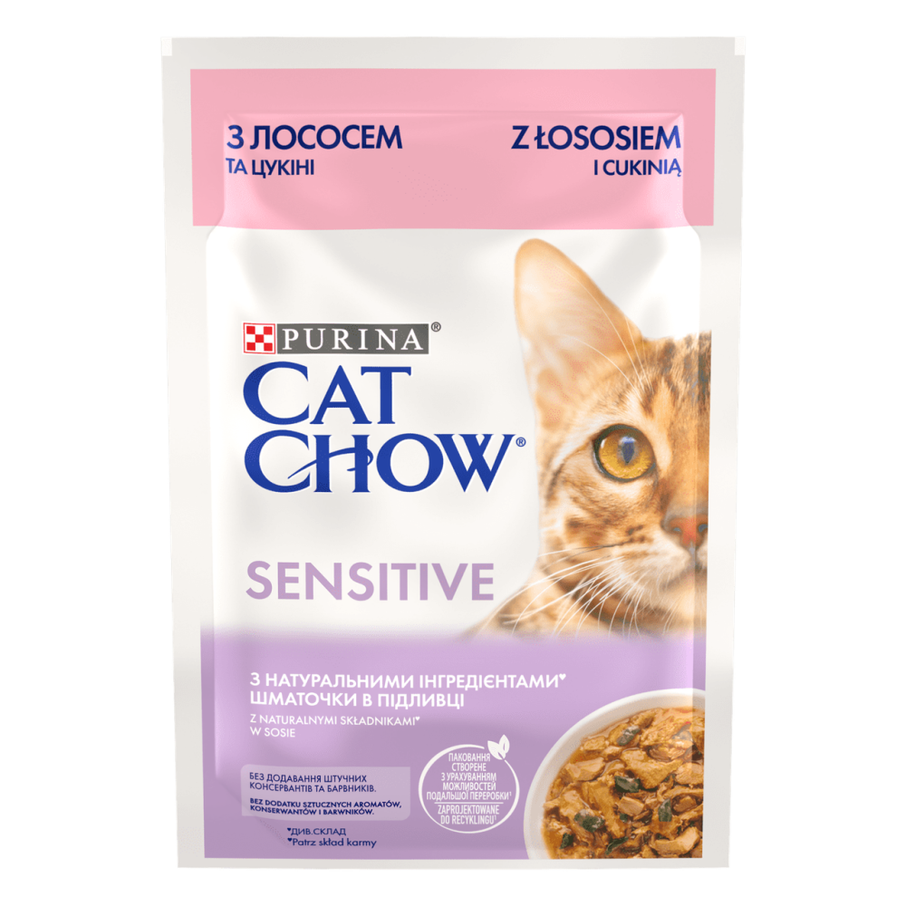 Влажный корм Cat Chow Sensitive для взрослых кошек с чувствительным пищеварением с лососем и цуккини, 85 г Винница - изображение 1