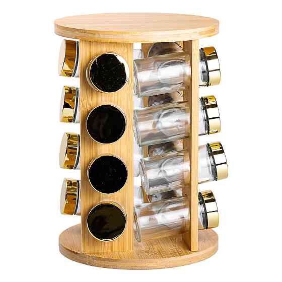 Набір для спецій на дерев'яній підставці 16 скляних ємностей для приправ HP-1367 Коломия