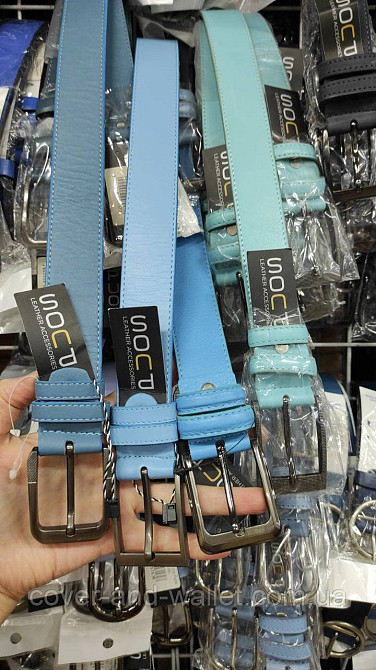 Модний жіночий ремінь із натуральної шкіри бірюзового кольору 35мм PS Leather Київ - фото 4