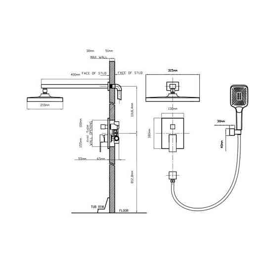 Душевая система Qtap Aquarius скрытого монтажа на два потребителя QTAQA64103NGB Black Matt, латунь Харьков