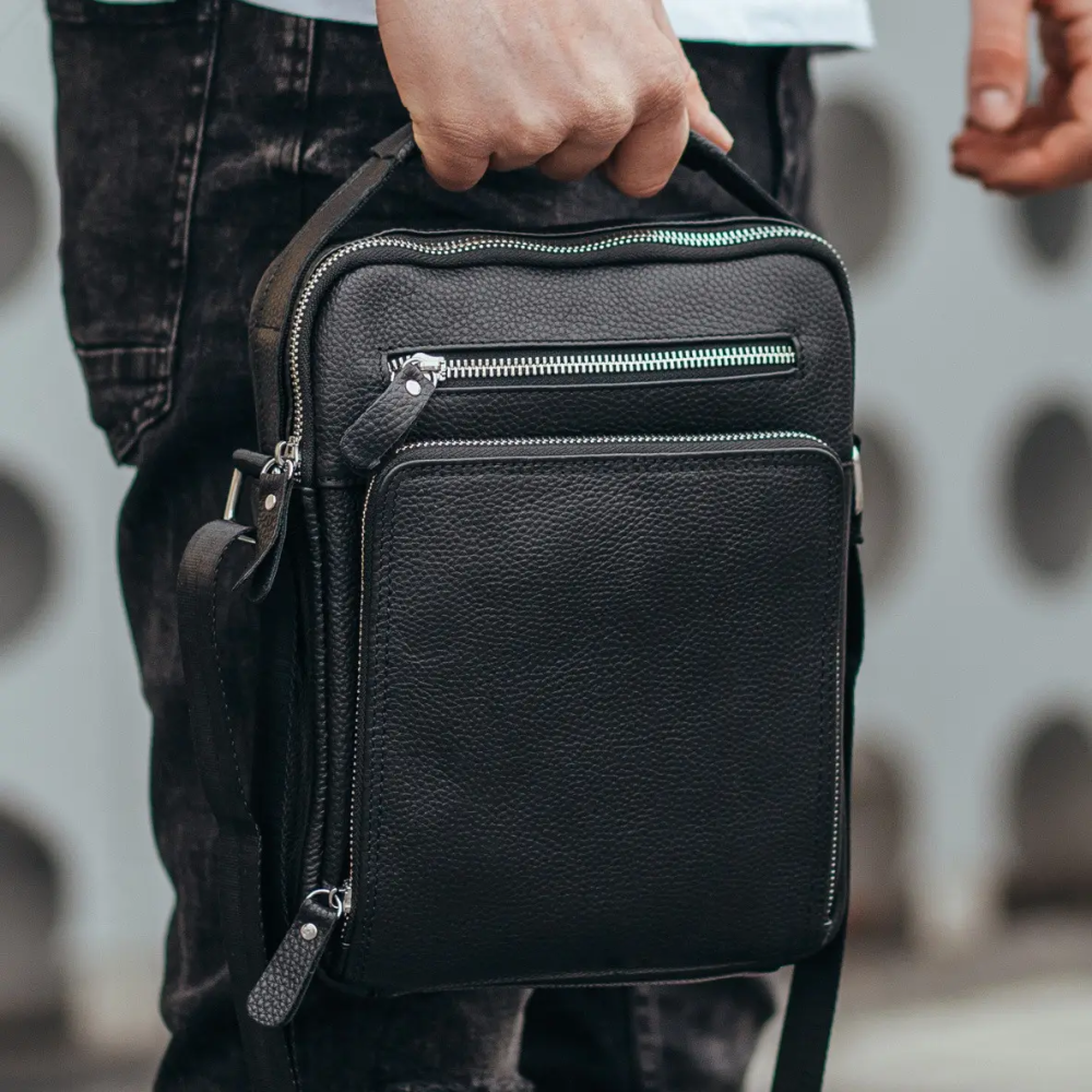 Кожаная мужская сумка-барсетка 21х26х6, мессенджер через плечо с ручкой Tiding Bag M32432 черный Киев - изображение 6