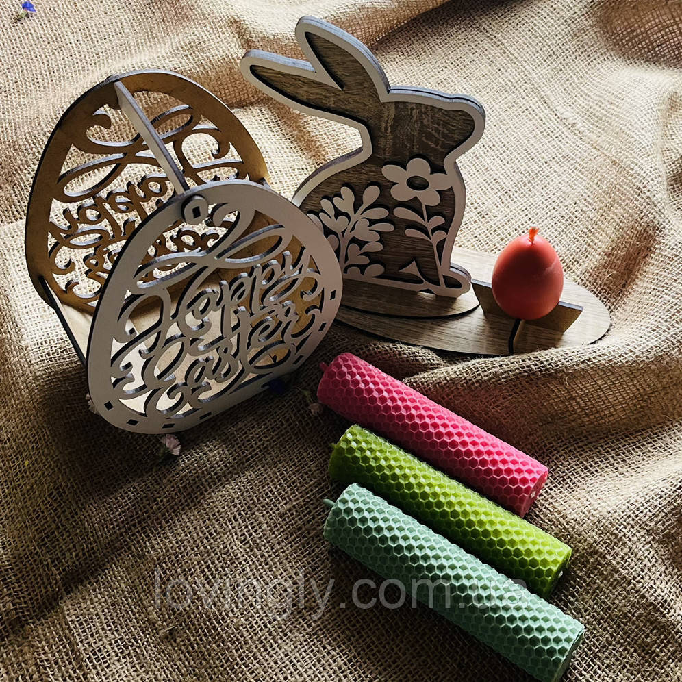 Пасхальный декор — набор свечей ручной работы, деревянная корзина и весенний кролик. Ирпень - изображение 3