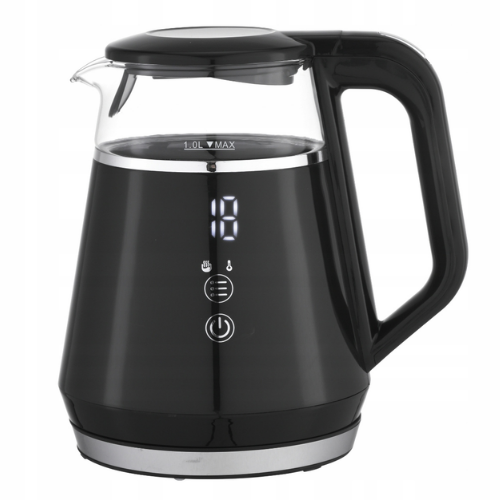 Електрочайник 1л нерж.сталь/скло/пластик чорний KM1712 KAMILLE Житомир - изображение 1