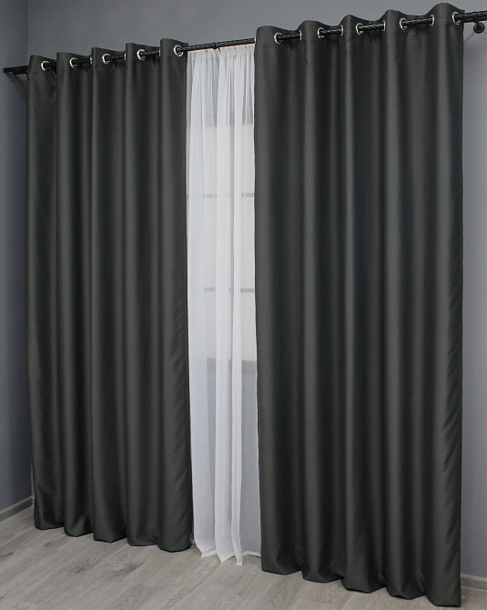 Комплект штор на люверсах VR-Textil Midnight № 1399ш 150х270 см 2 шт Графитовый (37-0139) Киев - изображение 4
