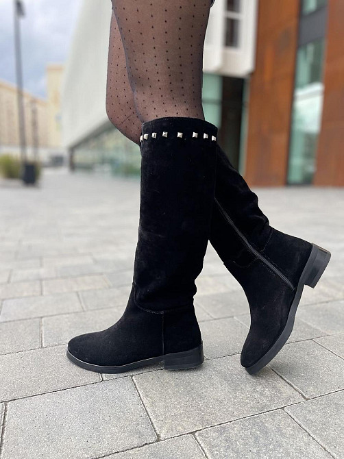 Nivelle Жіночі чоботи зимові з натуральної замші на низькому ходу чорні / Чоботи замшеві 5464/2 Коломыя - изображение 3