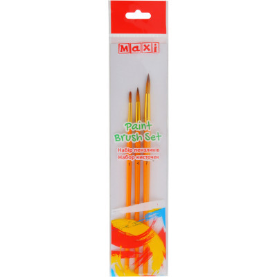 Кисточка для рисования Maxi набор 3 шт синтетический ворс, круглые (№ 1, 4, 7) короткая ручка (MX60873) Винница - изображение 1
