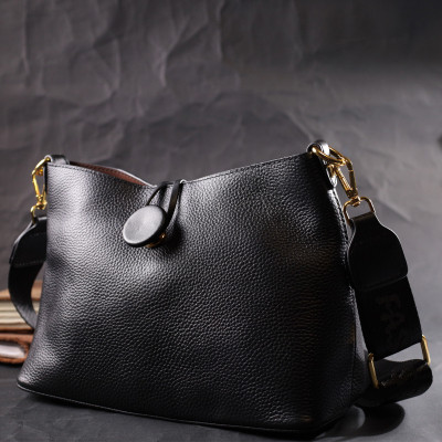 Сумка Vintage Жіноча із застібкою ґудзиком з натуральної шкіри Чорна (22319) Вінниця - фото 3