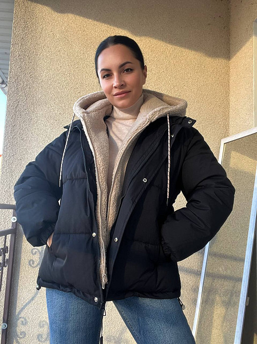 Куртка женская Lady Yep 8096 оверсайз с капюшоном и мехом тедди черная, черный, 44 Киев - изображение 11