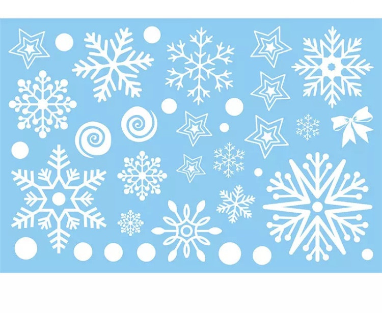 Новорічні наклейки сніжинки білі - розмір стікера 20*30см, силікон Київ - фото 1