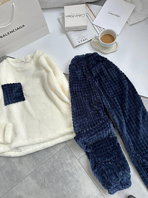 Женская теплая домашняя пижама махра+ махра фактурная Синий, 42/44 Одесса - изображение 8